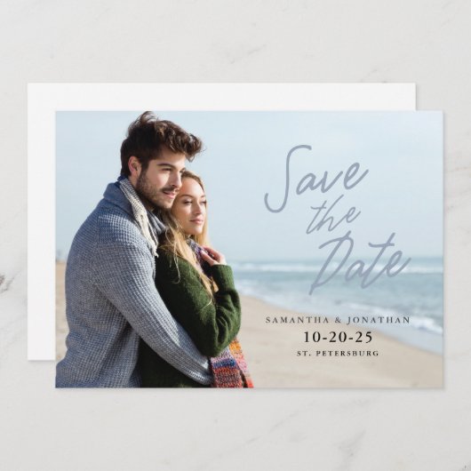 シンプル手書き日付の水平写真を保存 セーブザデート (正面/裏面)