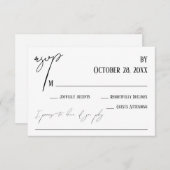 シンプル手書き曲の要求の白結婚色 出欠カード (正面/裏面)