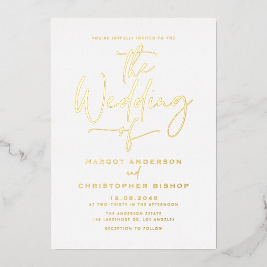 シンプル手書き書結婚道 箔招待状 (正面)