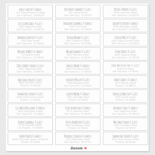 シンプル手書き結婚のゲスト名アドレス シール (シート)