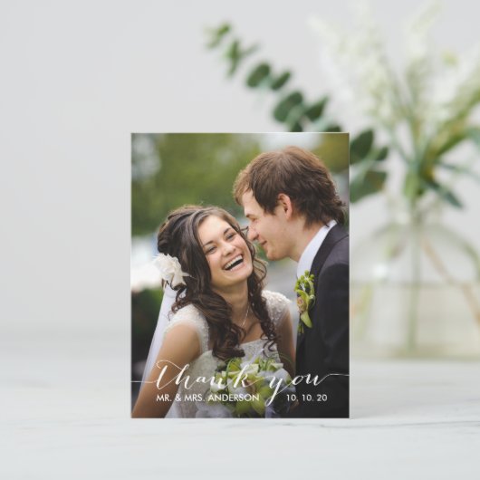 シンプル手書き結婚の感謝はがき ポストカード (スタンド正面)