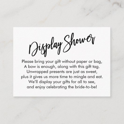 シンプル手書き表示ブライダルシャワーギフトカード エンクロージャーカード (正面)