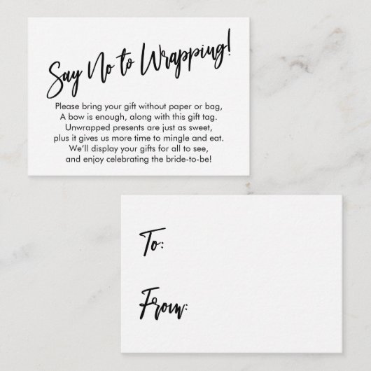 シンプル手書き表示ブライダルシャワーギフトカード エンクロージャーカード (正面/裏面)