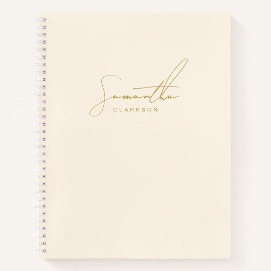 シンプル手書き金ゴールドスクリプトタイポグラフィ個人用 ノートブック (正面)