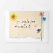 シンプル押し結婚花 三つ折り招待状 (カバー)