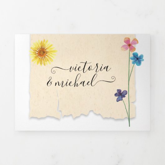 シンプル押し結婚花 三つ折り招待状 (カバー)