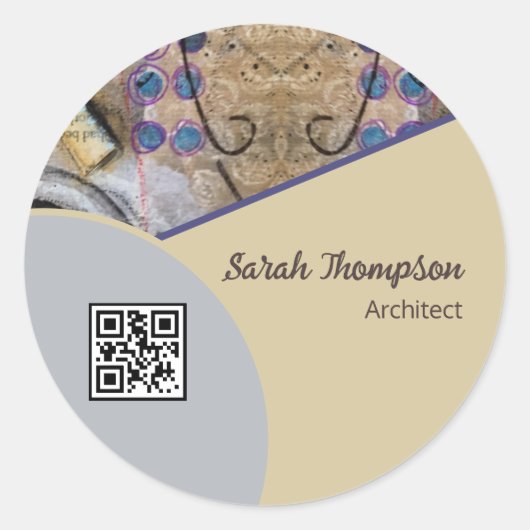 シンプル抽象芸術アモダンクセントQRコードロゴ付き ラウンドシール (正面)