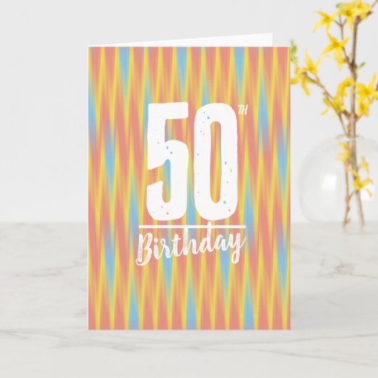 シンプル抽象芸術カラフル波線50歳の誕生日 カード (黄色い花)
