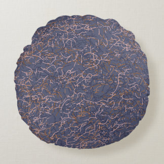 シンプル抽象芸術スレッドアートブルーパターン ラウンドクッション