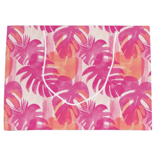 シンプル抽象芸術パター葉ンのモンステラ， f ラージペーパーバッグ (正面)