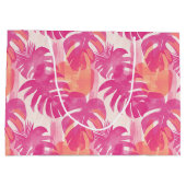 シンプル抽象芸術パター葉ンのモンステラ， f ラージペーパーバッグ (裏面)