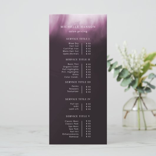 シンプル抽象芸術ピンクパープル価格表 メニュー (スタンド正面)