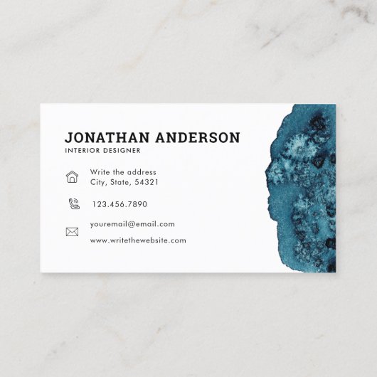 シンプル抽象芸術ブルーウォーター色インテリア設計者 名刺 (裏面)