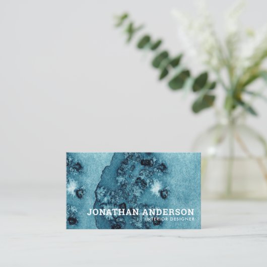 シンプル抽象芸術ブルーウォーター色インテリア設計者 名刺 (スタンド正面)