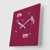 シンプル抽象芸術モダンピンクフラワー スクエア壁時計 (傾斜)