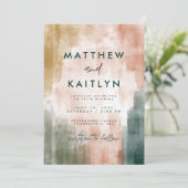 シンプル抽象芸術モダン水色秋の結婚式イン 招待状 (スタンド正面)