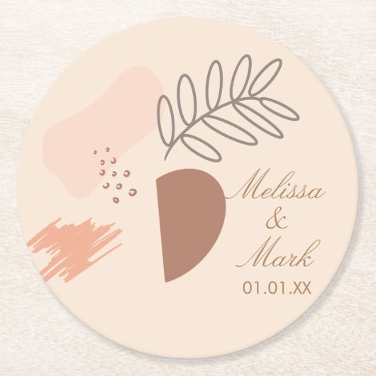 シンプル抽象芸術幾何学地球形状モノグラム ラウンドペーパーコースター (正面)