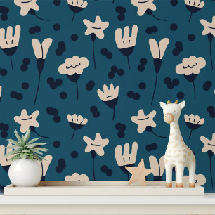 シンプル抽象芸術花ブルーパターン 壁紙