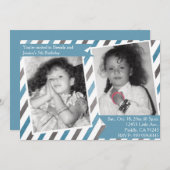 シンプル招待状ブルー二つ誕生日 招待状 (正面/裏面)