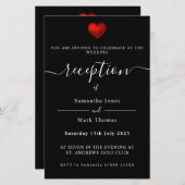 シンプル招待状モダン赤いハートブラック 便箋 (正面/裏面)