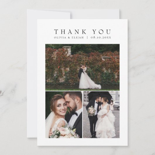 シンプル数々のモダン写真結婚のWノート サンキューカード (正面)