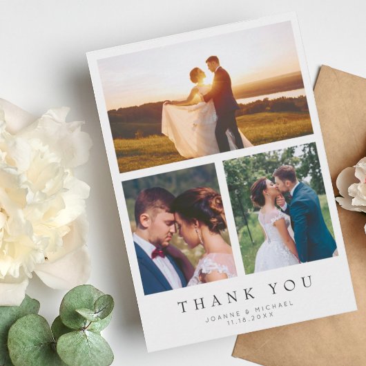 シンプル数々のモダン写真結婚サンキューカード サンキューカード