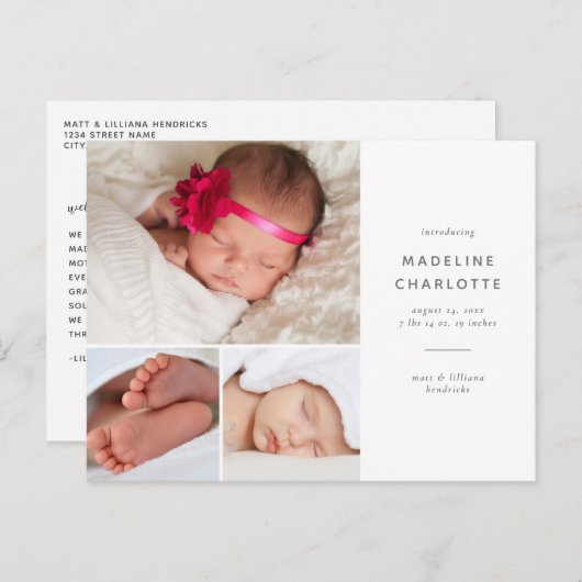 シンプル数々の写真誕生発表葉書 ポストカード (正面/裏面)