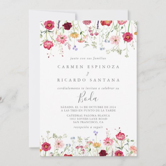 シンプル数々の色の野スペインの結婚花 招待状 (正面)