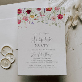 シンプル数々の色ワイルドフラワー驚きパーティー 招待状