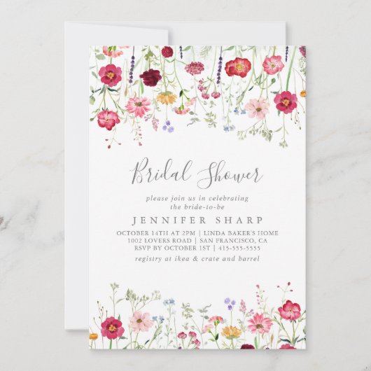 シンプル数々の花ブライダルシャワー 招待状 (正面)