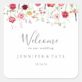 シンプル数々の野の花の結婚歓迎 スクエアシール (正面)