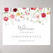 シンプル数々の野結婚花の歓迎サイン ポスター (正面)