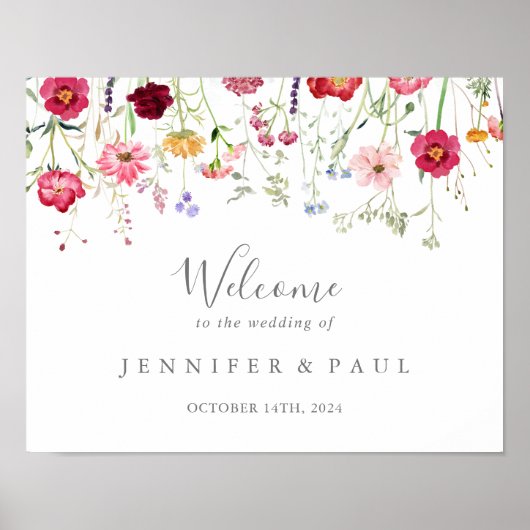 シンプル数々の野結婚花の歓迎サイン ポスター (正面)