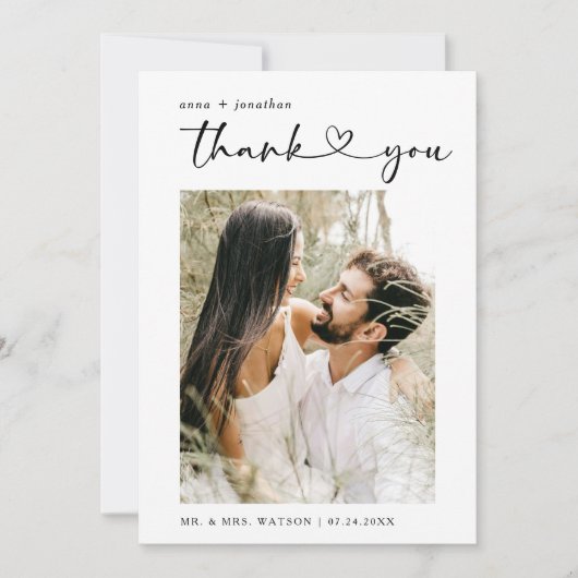 シンプル文字と写真の結婚ありがとう サンキューカード (正面)
