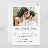 シンプル文字と写真の結婚ありがとう サンキューカード (裏面)