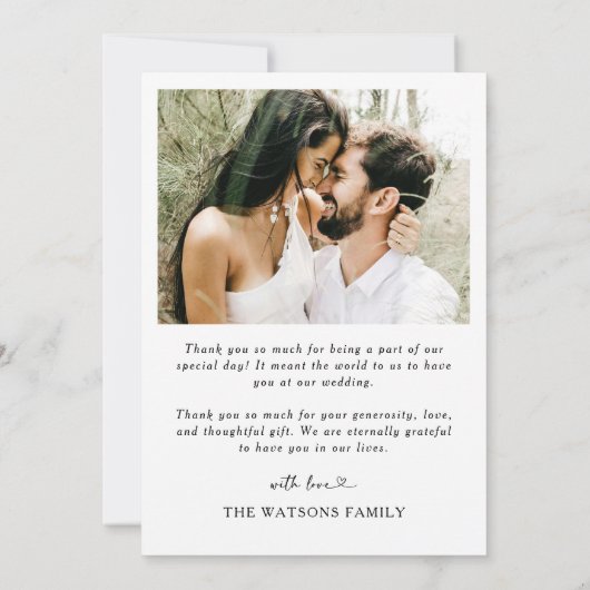シンプル文字と写真の結婚ありがとう サンキューカード (裏面)