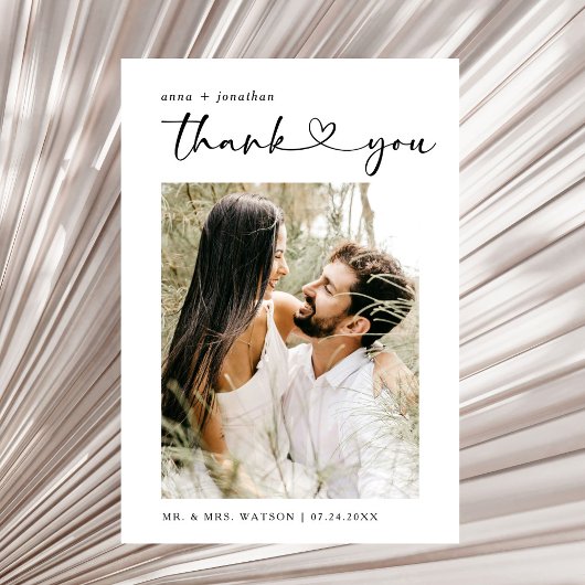 シンプル文字と写真の結婚ありがとう サンキューカード