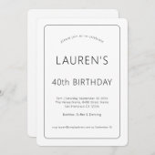 シンプル文字のみ白黒40th誕生日パーティー 招待状 (正面/裏面)