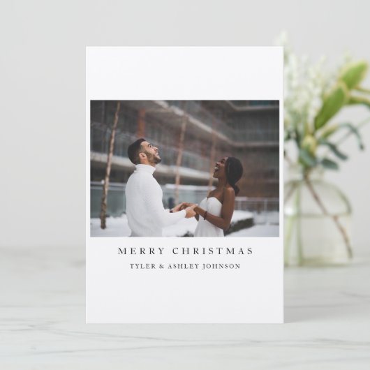 シンプル文字エレガントとフォトメリークリスマス シーズンカード (スタンド正面)