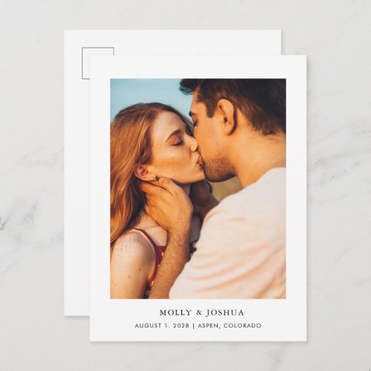 シンプル文字エレガントと写真の保存日付 案内ポストカード (正面/裏面)