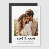 シンプル文字エレガントと写真の日付の保存 マグネット招待状 (正面/裏面)