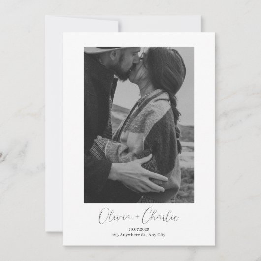 シンプル文字エレガントとBoho Photo日付を保存 招待状 (正面)