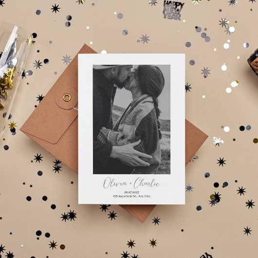 シンプル文字エレガントとBoho Photo日付を保存 招待状