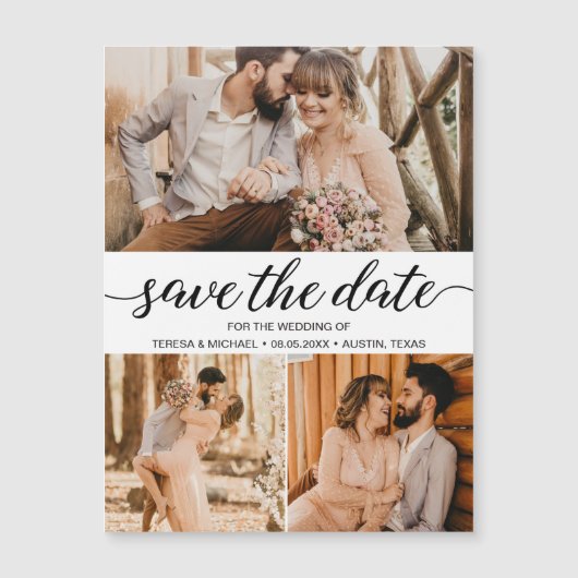 シンプル文字エレガントフォトウェディング日付を保存 マグネット招待状 (正面)