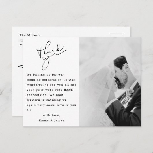シンプル文字エレガント写真結婚'S Thank You ポストカード (正面/裏面)