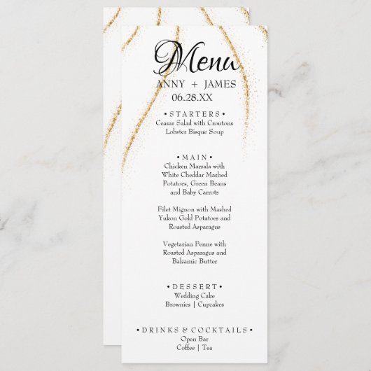 シンプル文字カスタム金ゴールドグリッター結婚のディナーミー メニュー (正面/裏面)