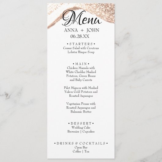 シンプル文字カスタム金ゴールドグリッター結婚ズディナー メニュー (正面)