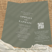 シンプル文字セージ緑QRコードボヘミアン結婚ズ 招待状