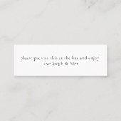 シンプル文字ニュー結婚ライズ無料ドリンクチケット スキニー名刺 (裏面)