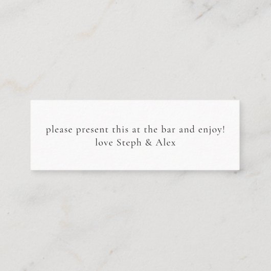 シンプル文字ニュー結婚ライズ無料ドリンクチケット スキニー名刺 (裏面)